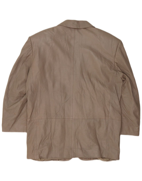 VINTAGE Chaqueta Blazer de cuero de 3 botones para mujer Reino Unido 16 Cuero gris grande