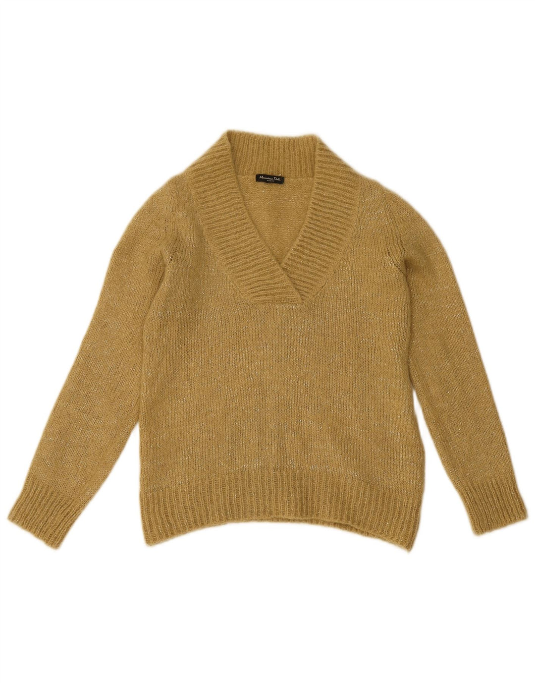 MASSIMO DUTTI Womens V-Neck Jumper Sweater UK 10 Small Gold