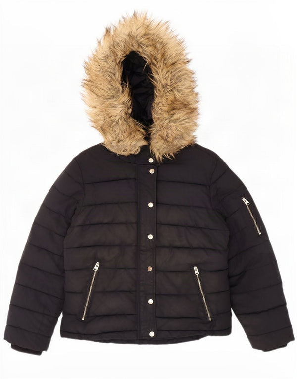 Topshop Chaqueta acolchada con capucha para mujer UK 40 Mediana Poliéster negro