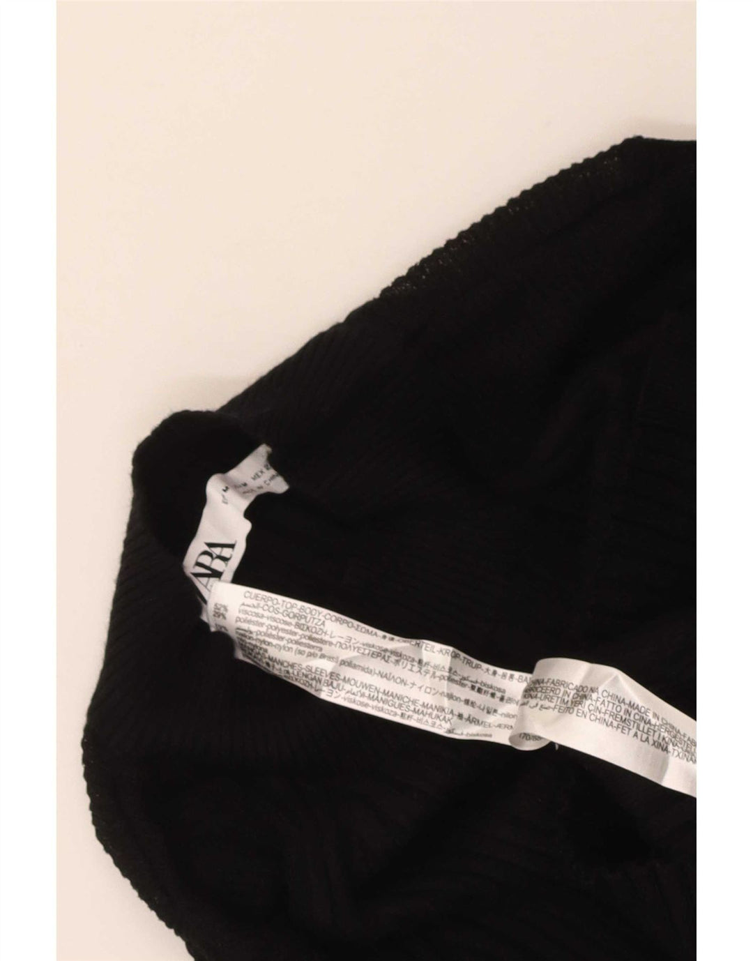 Zara Mujer Top Manga Larga UK 42 Medium Viscosa Negra