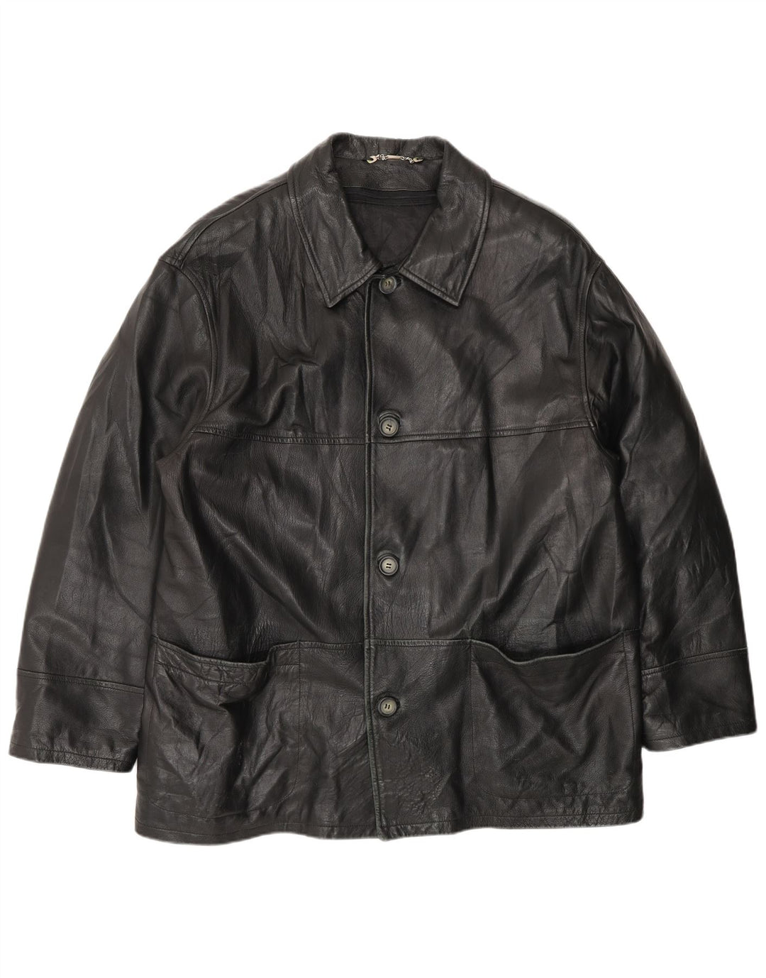 Chaqueta de cuero vintage para hombre IT 54 2XL cuero negro