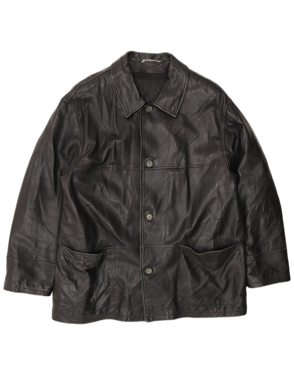 Chaqueta de cuero vintage para hombre IT 54 2XL cuero negro