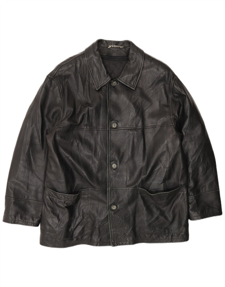 Chaqueta de cuero vintage para hombre IT 54 2XL cuero negro