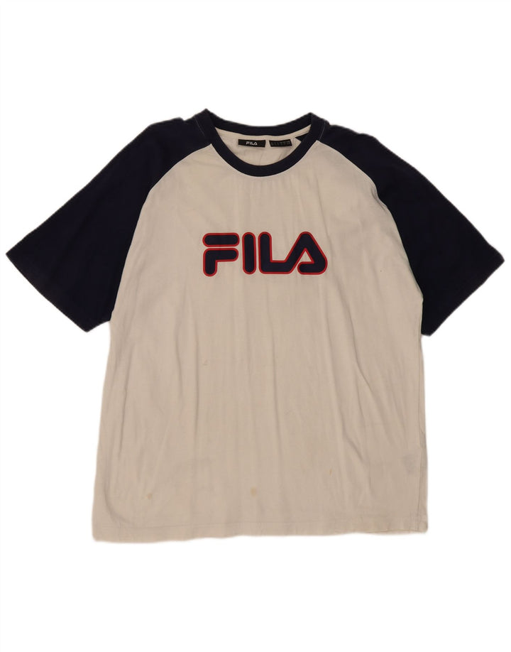 FILA Camiseta gráfica para hombre Top grande de algodón con bloques de color blanco