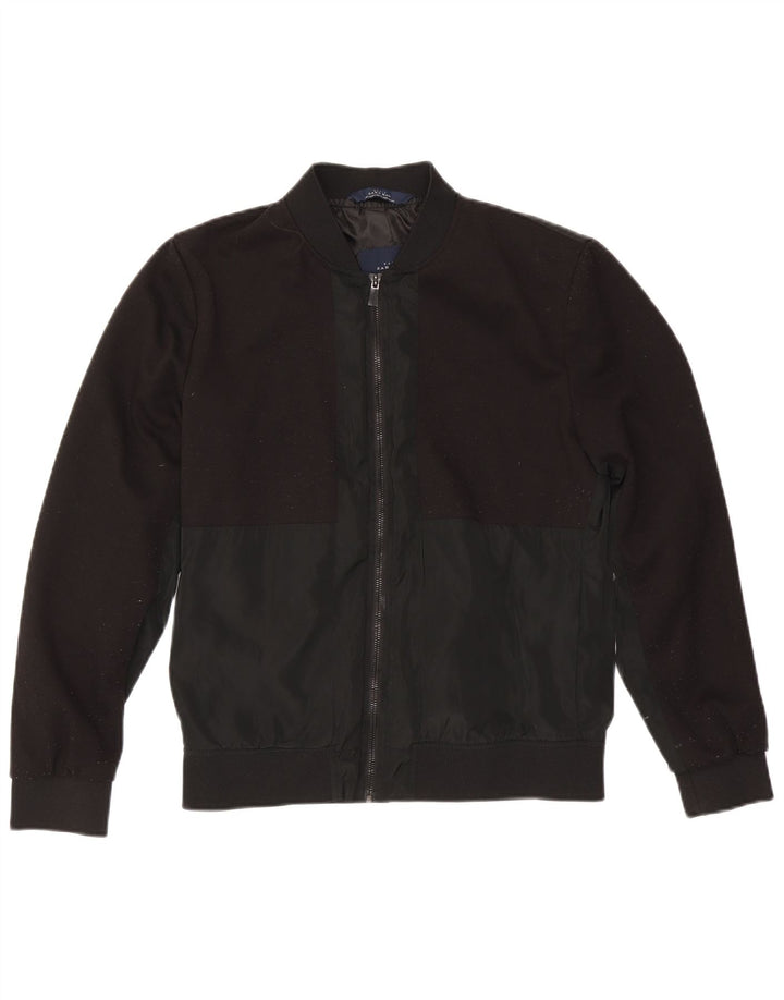 Zara Mens Bomber Jacket UK 40 Grande Poliéster Negro