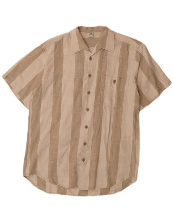 WALBUSCH Camisa de manga corta para hombre, talla 39/40, lino a rayas, color beige medio