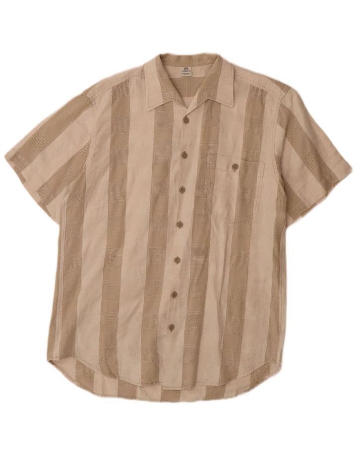 WALBUSCH Camisa de manga corta para hombre, talla 39/40, lino a rayas, color beige medio