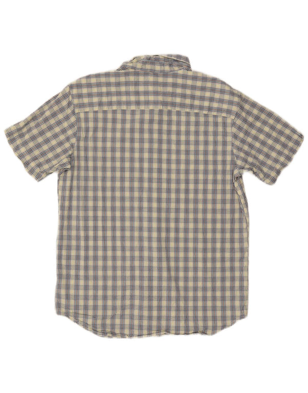 Camisa Columbia de manga corta y ajuste regular para hombre, algodón a cuadros azul grande
