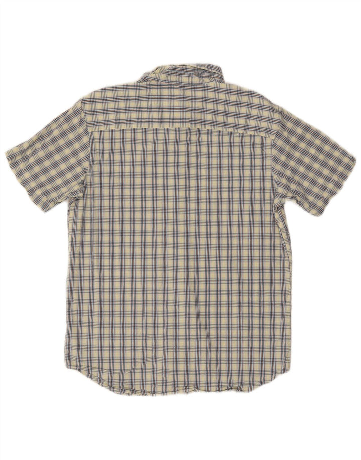 Camisa Columbia de manga corta y ajuste regular para hombre, algodón a cuadros azul grande