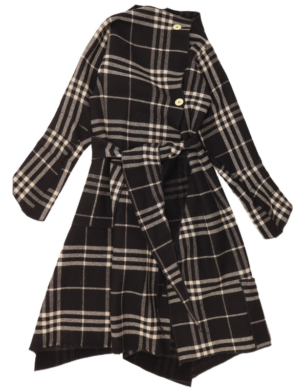 VINTAGE Womens Asymmetric Overcoat UK 14 Medium Black Check