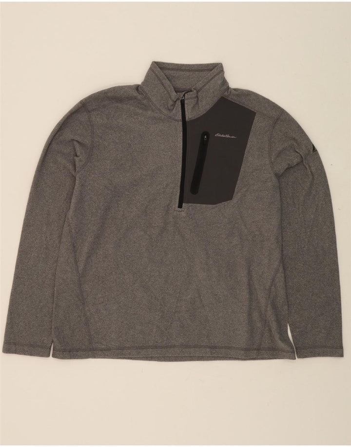 EDDIE BAUER Mens Zip Neck Fleece Jumper XL Grey Colourblock Polyester Vintage Eddie Bauer and Second-Hand Eddie Bauer from Messina Hembry 