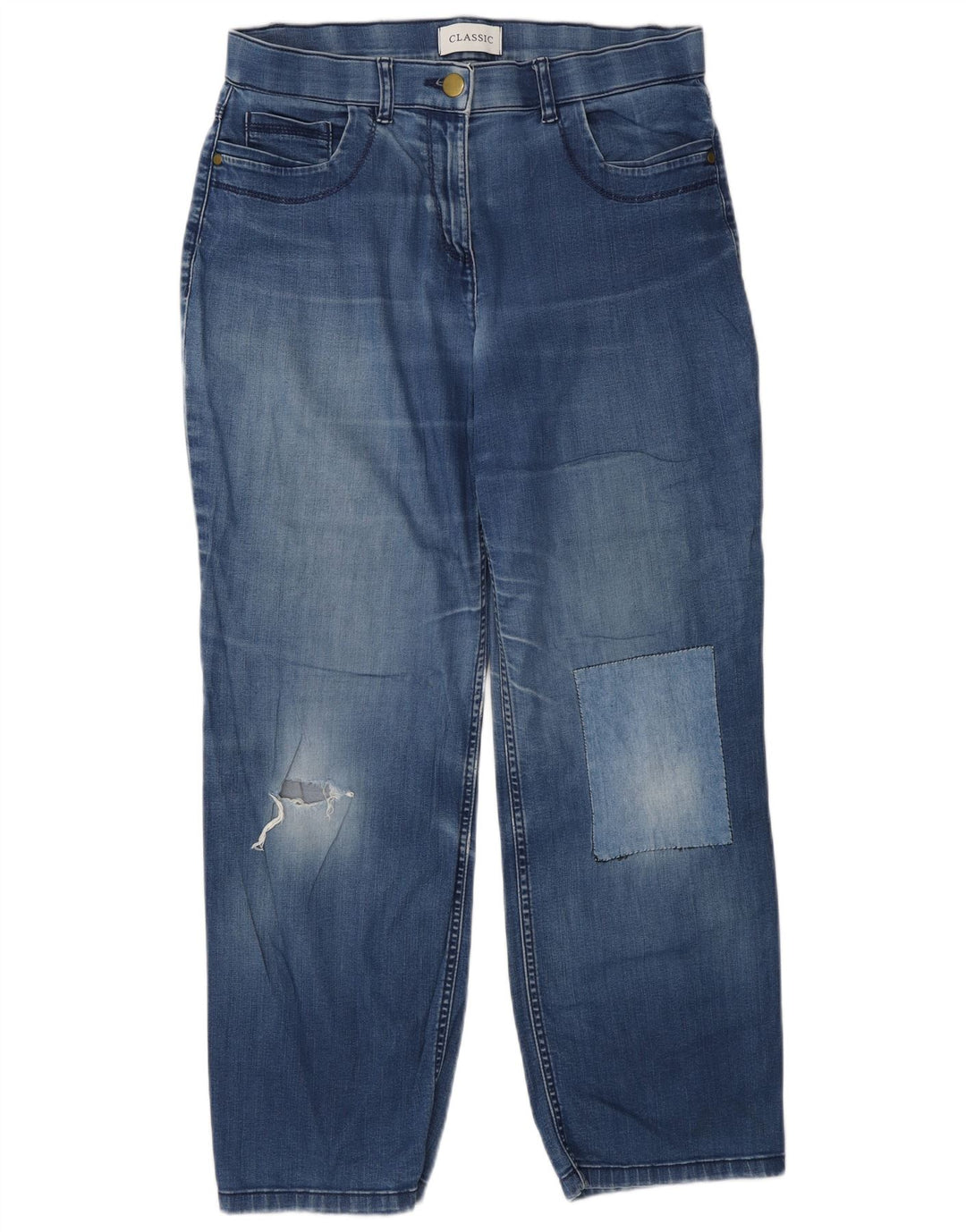 Marks & Spencer Vaqueros Rectos Desgastados para Mujer UK 12 Medium W28 L27 Azul