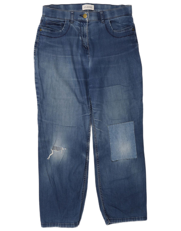 Marks & Spencer Vaqueros Rectos Desgastados para Mujer UK 12 Medium W28 L27 Azul