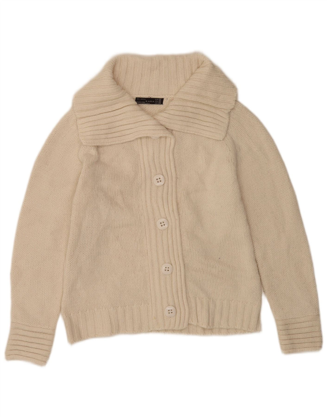 Zara Mujer Cárdigan Suéter UK 40 Medio Acrílico Blanco Roto