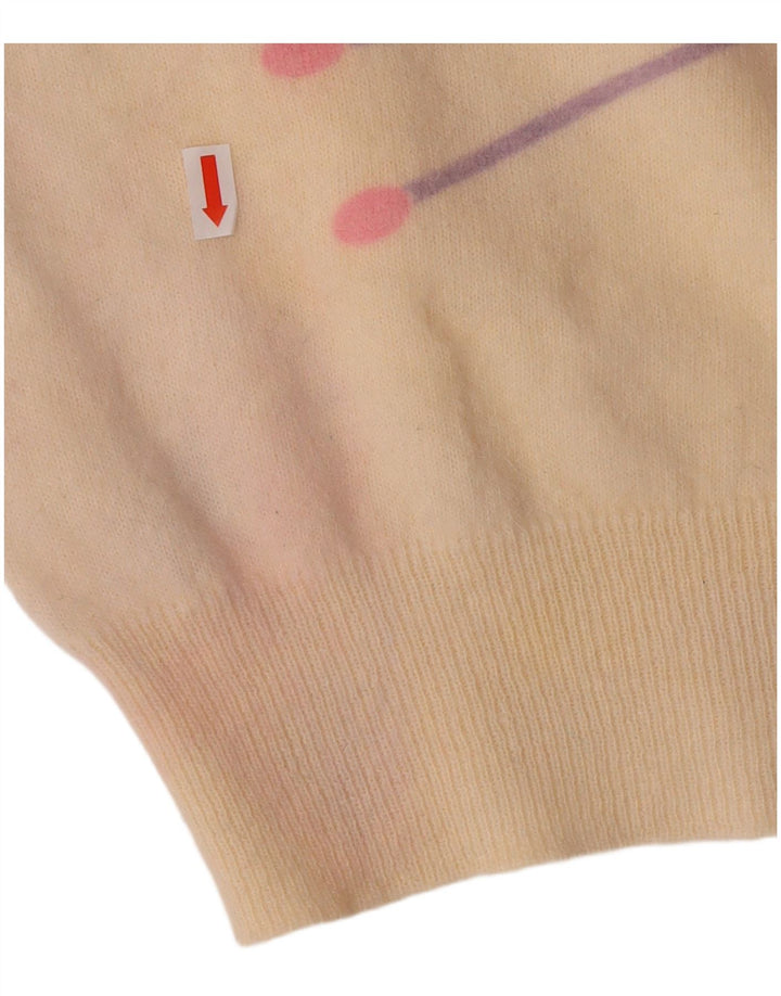 VINTAGE Mujer Crew Neck Jumper Suéter Reino Unido 16 Grande Off White Geométrico