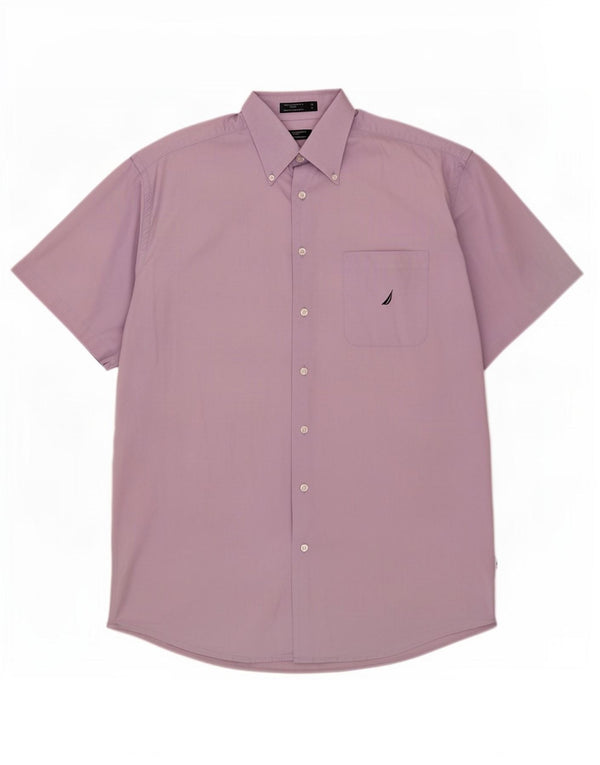 Nautica Camisa de manga corta para hombre talla 16 grande algodón morado