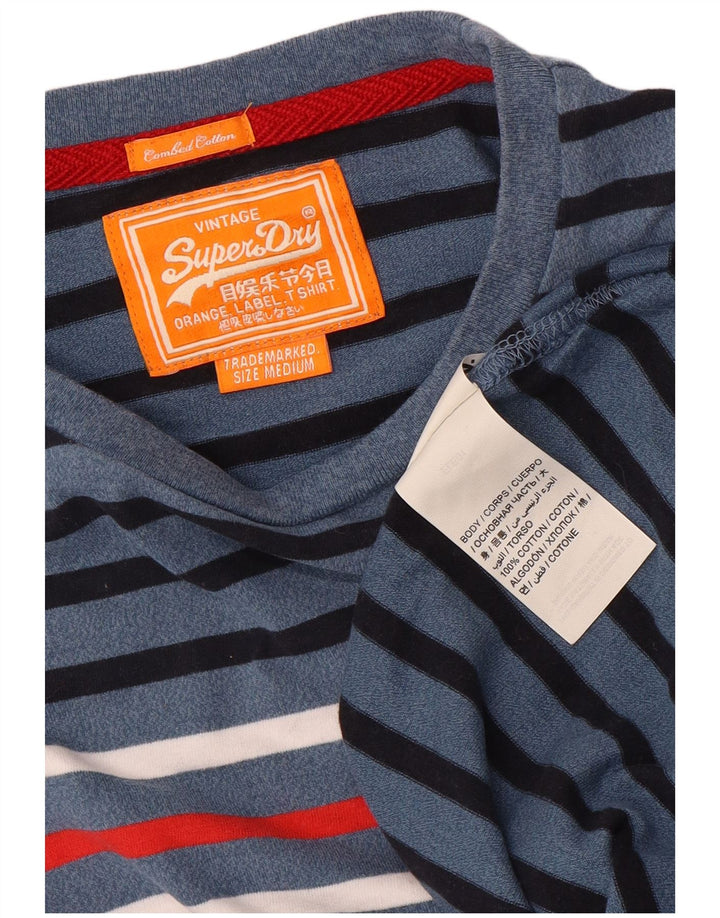 Superdry Hombre Camiseta Top Medium Azul Marino Rayas Algodón