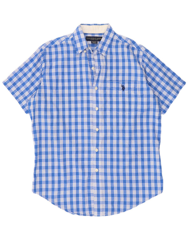 U.S. Asociación de Polo. Camisa de manga corta para hombre Algodón a cuadros azul pequeño