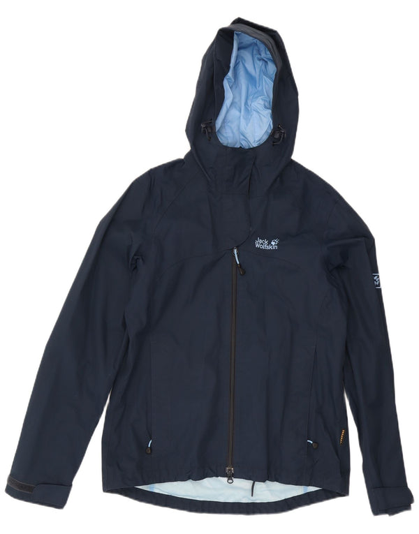 Jack Wolfskin Chaqueta impermeable con capucha para mujer UK 12/14 Medium Azul marino Poliamida