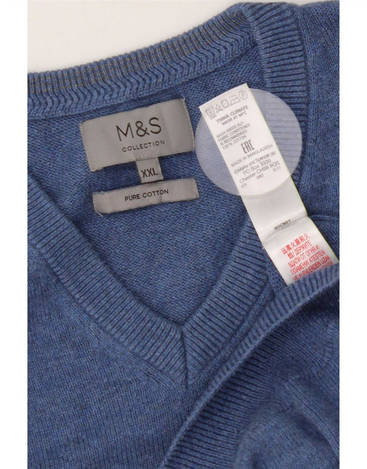 Marks & Spencer - Jersey con cuello en V para hombre, talla 2XL, algodón azul