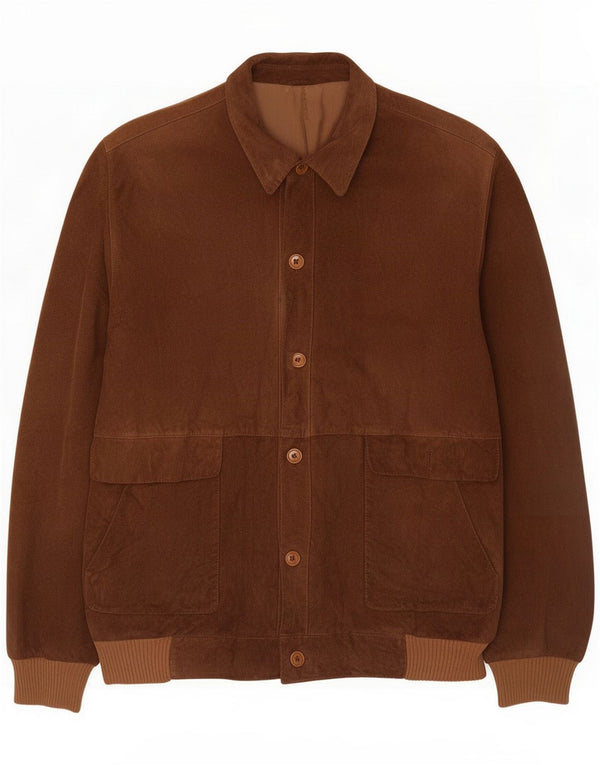 Chaqueta bomber de gamuza vintage para hombre UK 40 Cuero marrón grande