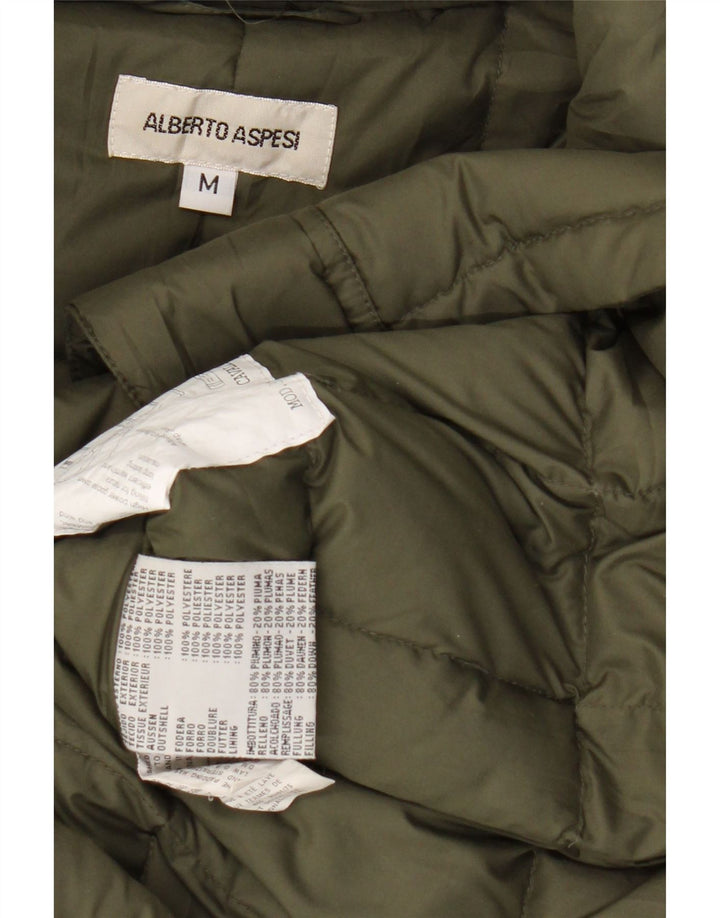 ALBERTO ASPESI Abrigo acolchado con capucha para mujer UK 44 Poliéster caqui medio