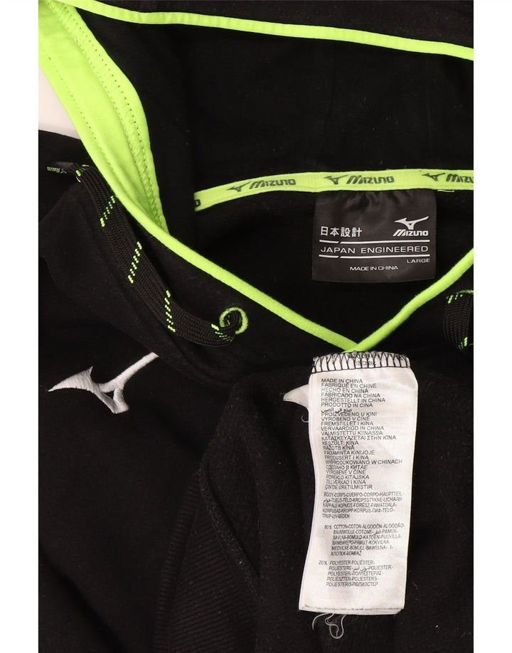 Mizuno Hombre Graphic Sudadera con capucha Jumper Grande Algodón Negro