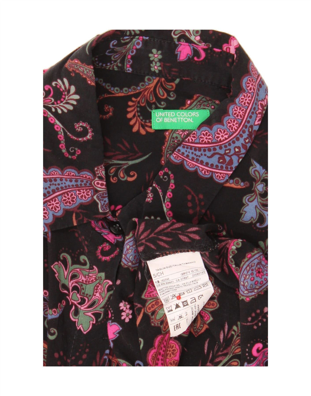 BENETTON Camisa Mujer UK 40 Small Black Paisley Modal
