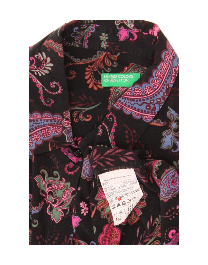 BENETTON Camisa Mujer UK 40 Small Black Paisley Modal