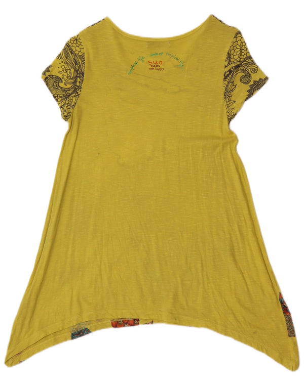 Desigual Mujer Gráfico Túnica Asimétrica Top Reino Unido 8 Pequeño Amarillo Floral