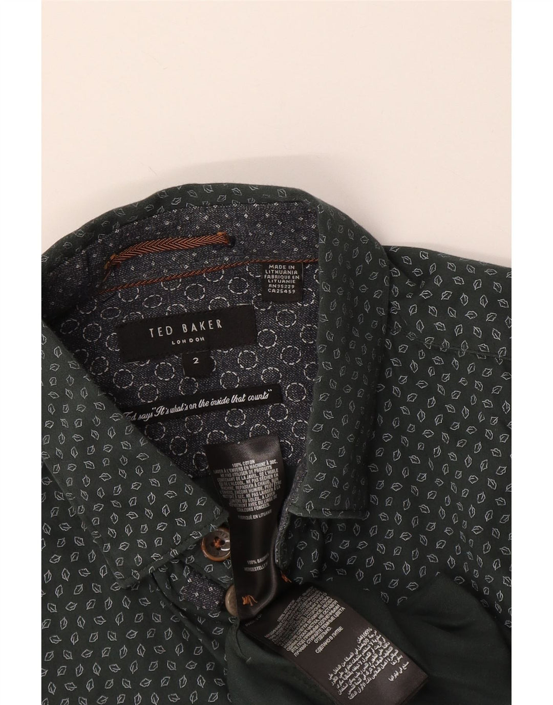 Ted Baker Camisa para hombre Talla 2 Pequeña Algodón geométrico verde