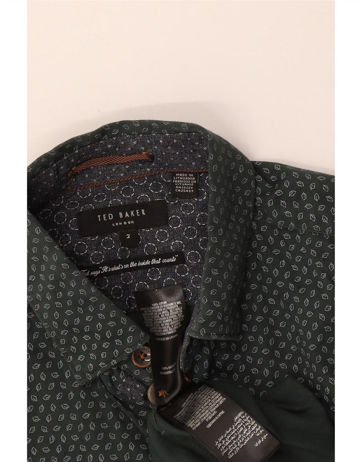 Ted Baker Camisa para hombre Talla 2 Pequeña Algodón geométrico verde
