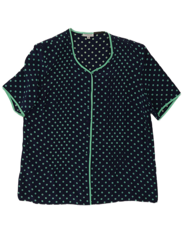 Nixmar Blusa de manga corta para mujer UK 40 XL Seda de lunares azul marino