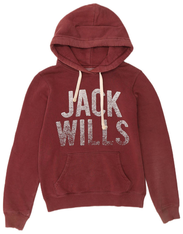 Jack Wills Sudadera con capucha gráfica para mujer UK 8 Small Borgoña Algodón