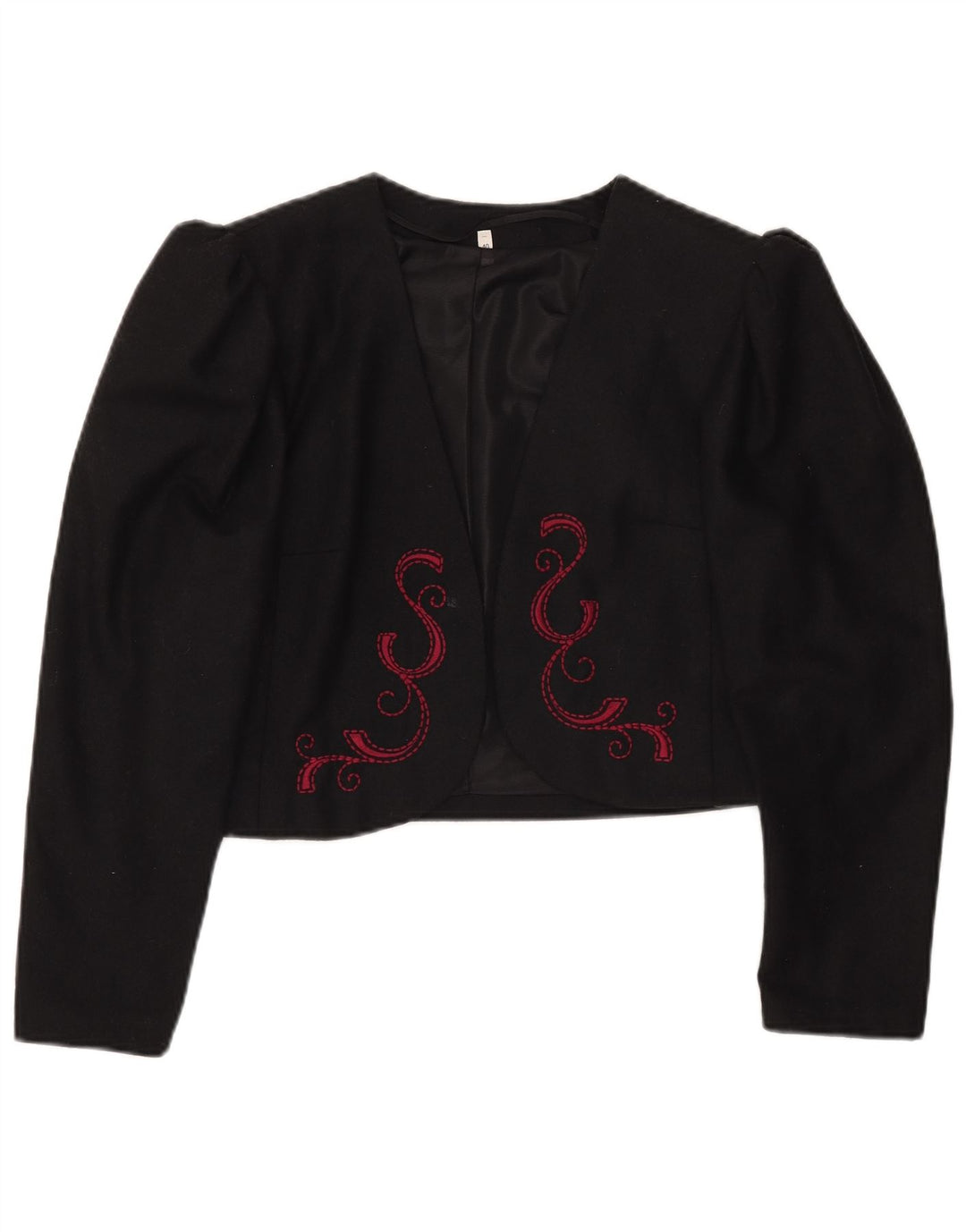 Vintage mujer crop blazer chaqueta EU 40 poliéster negro medio