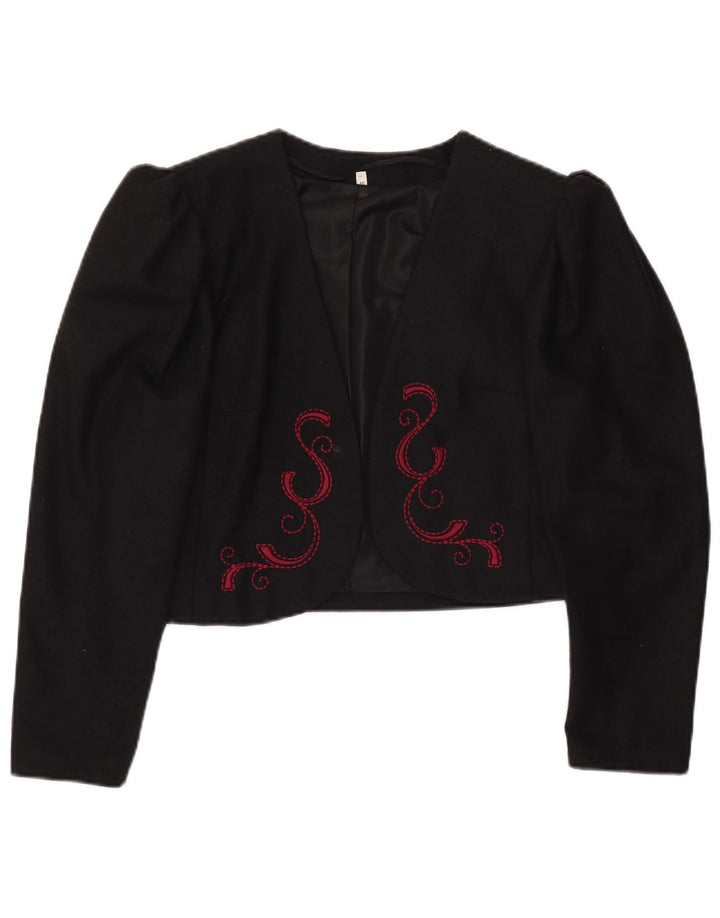 Vintage mujer crop blazer chaqueta EU 40 poliéster negro medio