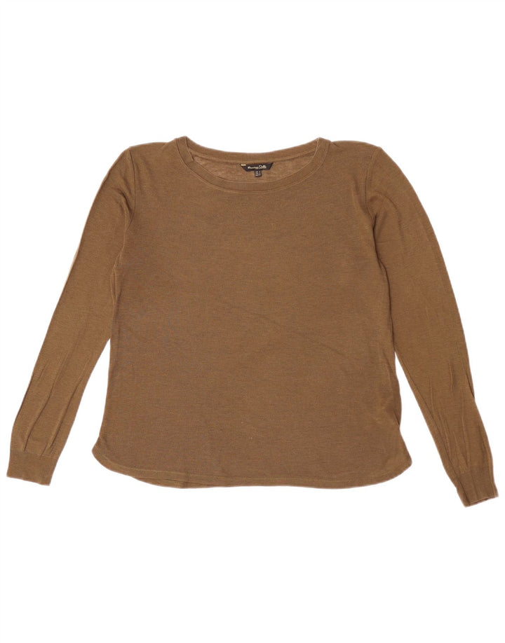 Massimo Dutti Jersey Mujer Cuello Barco UK 44 Medium Khaki Lyocell