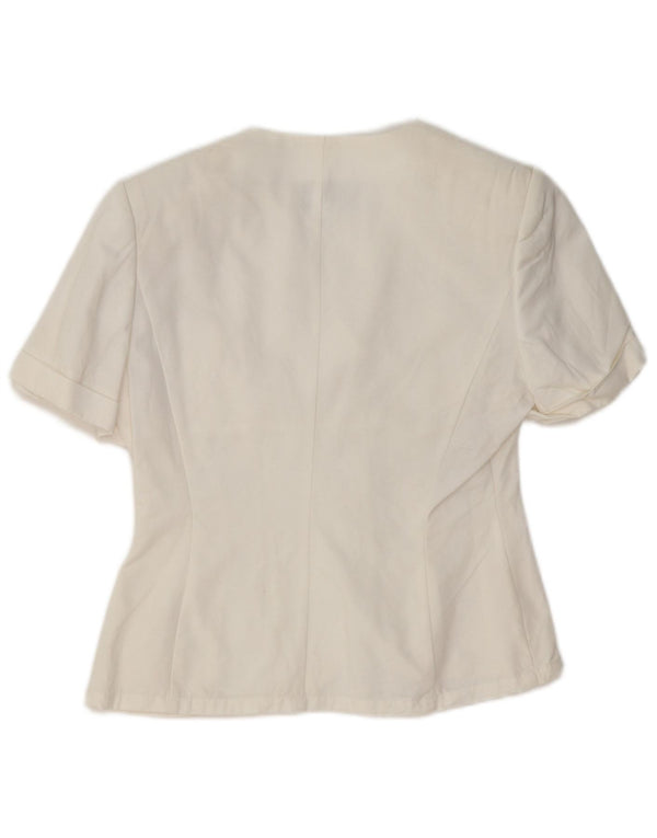 Vintage mujer camisa de manga corta blusa Reino Unido 10 pequeño cupro blanco