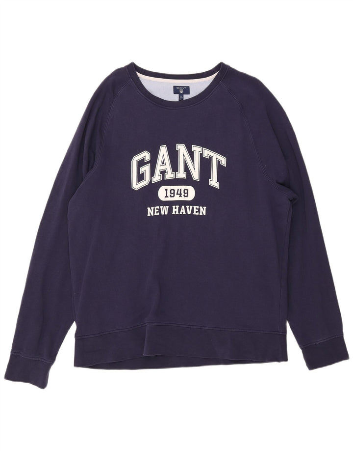 GANT Hombre New Haven Graphic Sudadera Jumper 4XL Azul Marino Algodón