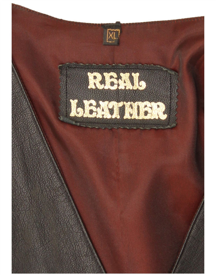 Chaleco de cuero vintage para hombre XL cuero negro
