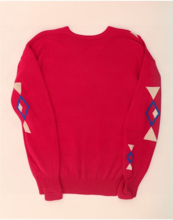 Pringle Mens V-Neck Jumper Sweater Medium Pink Geometric Wool