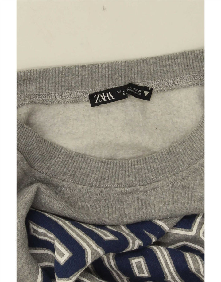Zara Mujer Crop Graphic Sudadera De Gran Tamaño Jersey UK 46 Grande Gris