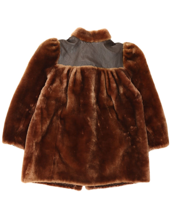 Abrigo vintage de piel sintética para mujer IT 46 Bloque de color marrón grande