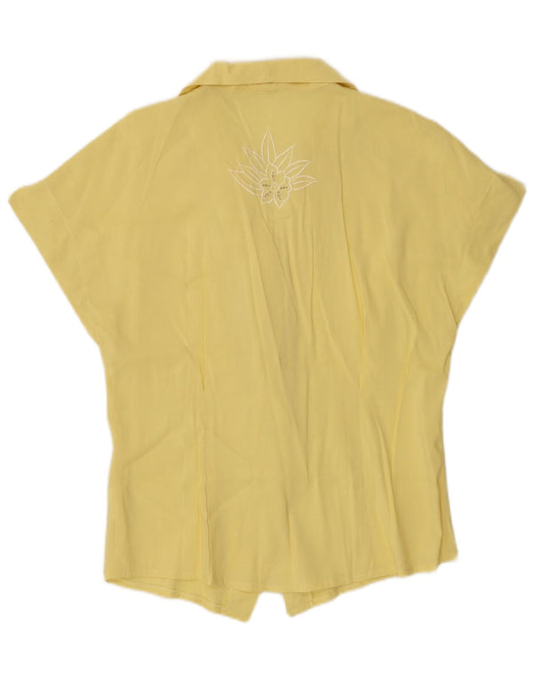 Vintage mujer gráfica manga corta camisa blusa Reino Unido 12 medio amarillo floral
