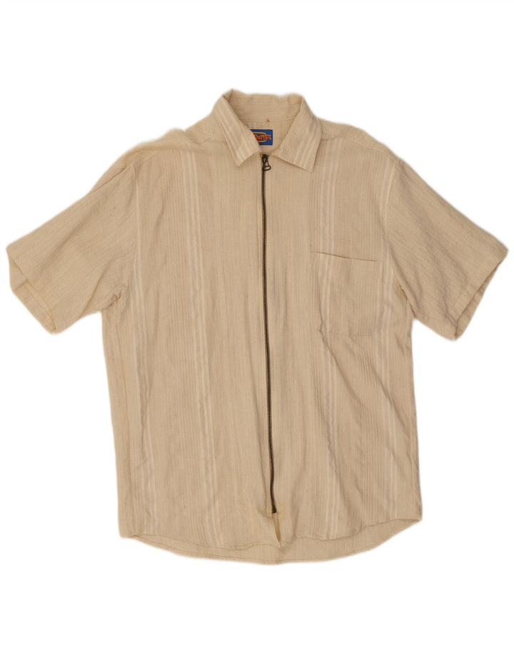 Camisa Vintage Hombre Manga Corta XL Beige Rayas