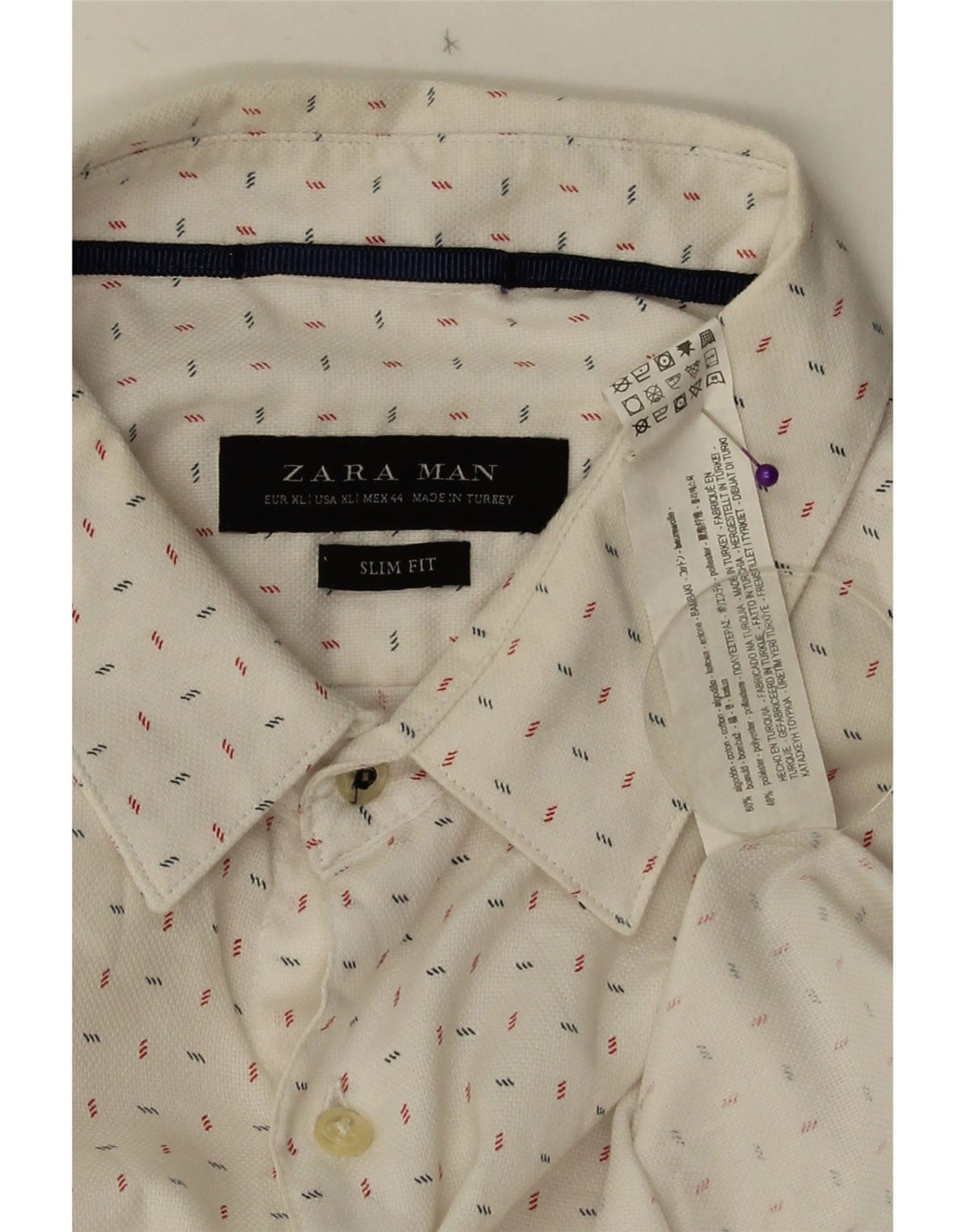 ZARA Hombre Camisa Slim Fit XL Algodón Lunares Blanco