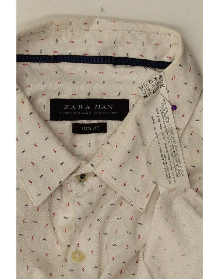 ZARA Hombre Camisa Slim Fit XL Algodón Lunares Blanco