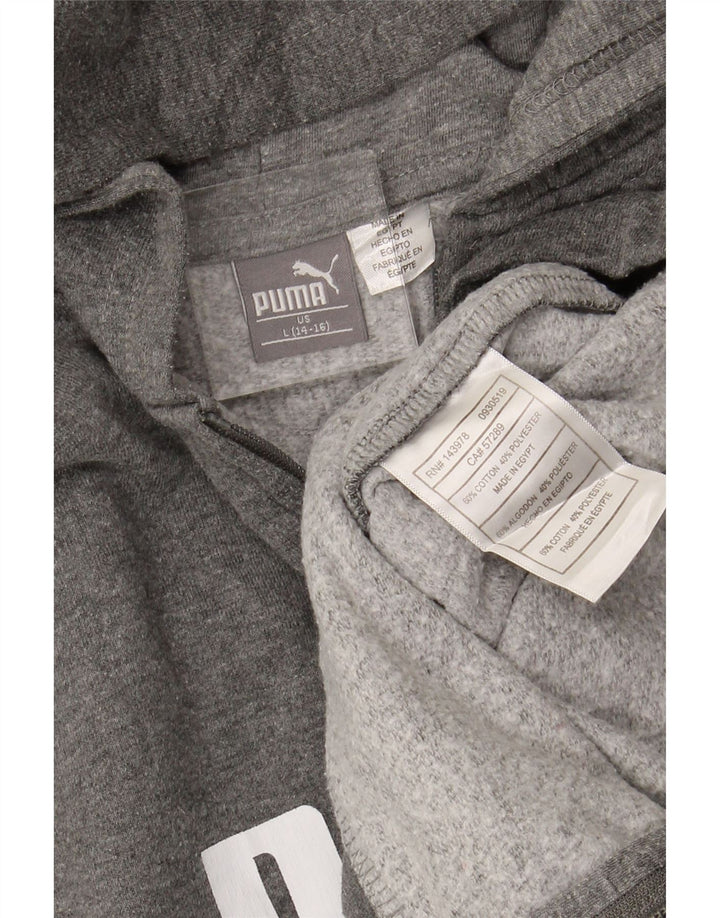 PUMA Suéter con capucha y cremallera gráfica para niños 12-13 años Grande Gris Algodón