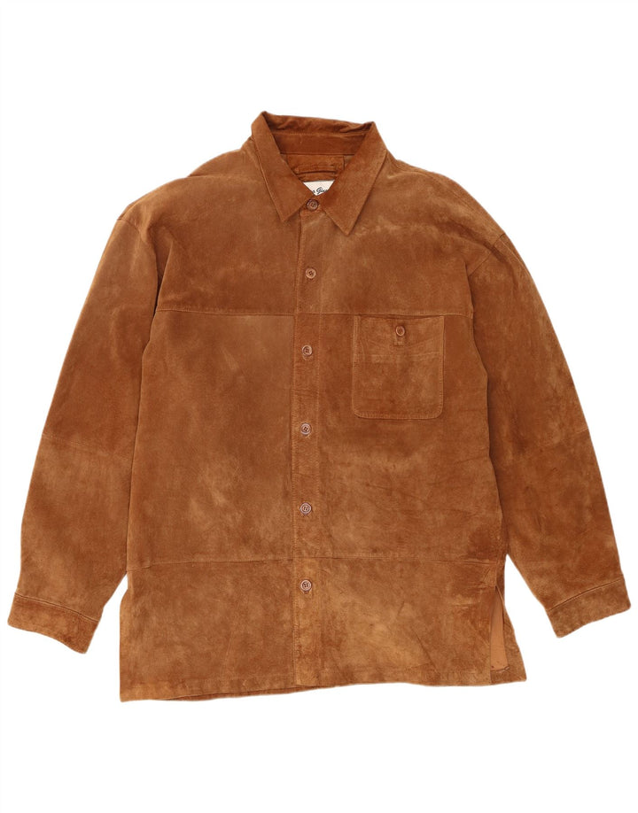 Vintage hombres ante chaqueta Reino Unido 42 XL cuero marrón