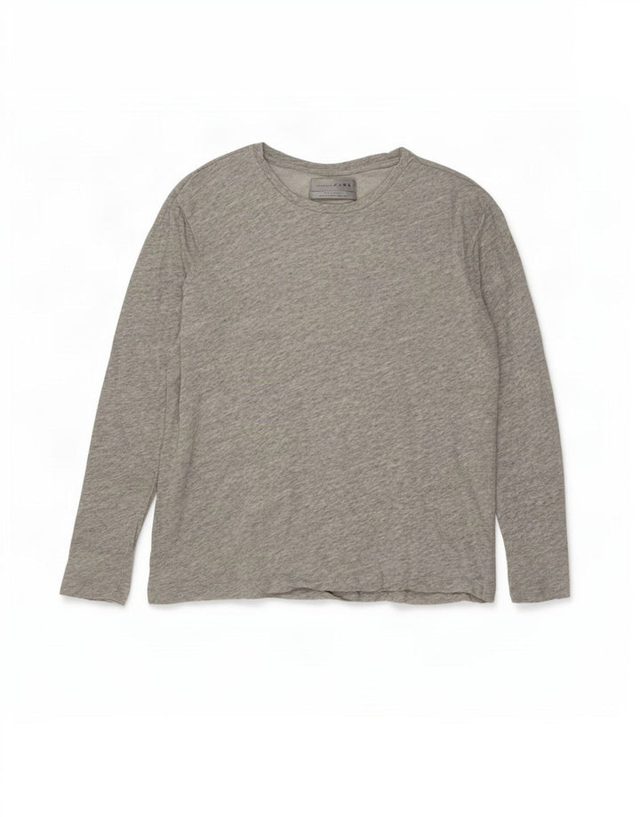 Zara Hombre Top Manga Larga Algodón Moteado Gris Medio